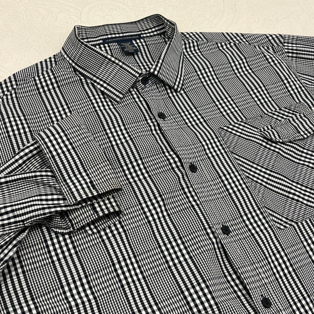Marithe X Girbaud Mens XXXL Glen Plaid Gingham French Cuff Shirt Black White
